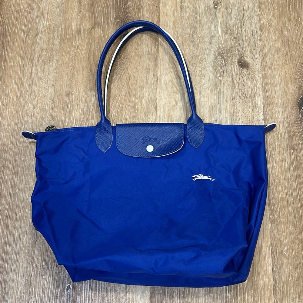 Longchamp Large Tote - Blue & White w/ Silver Hardware